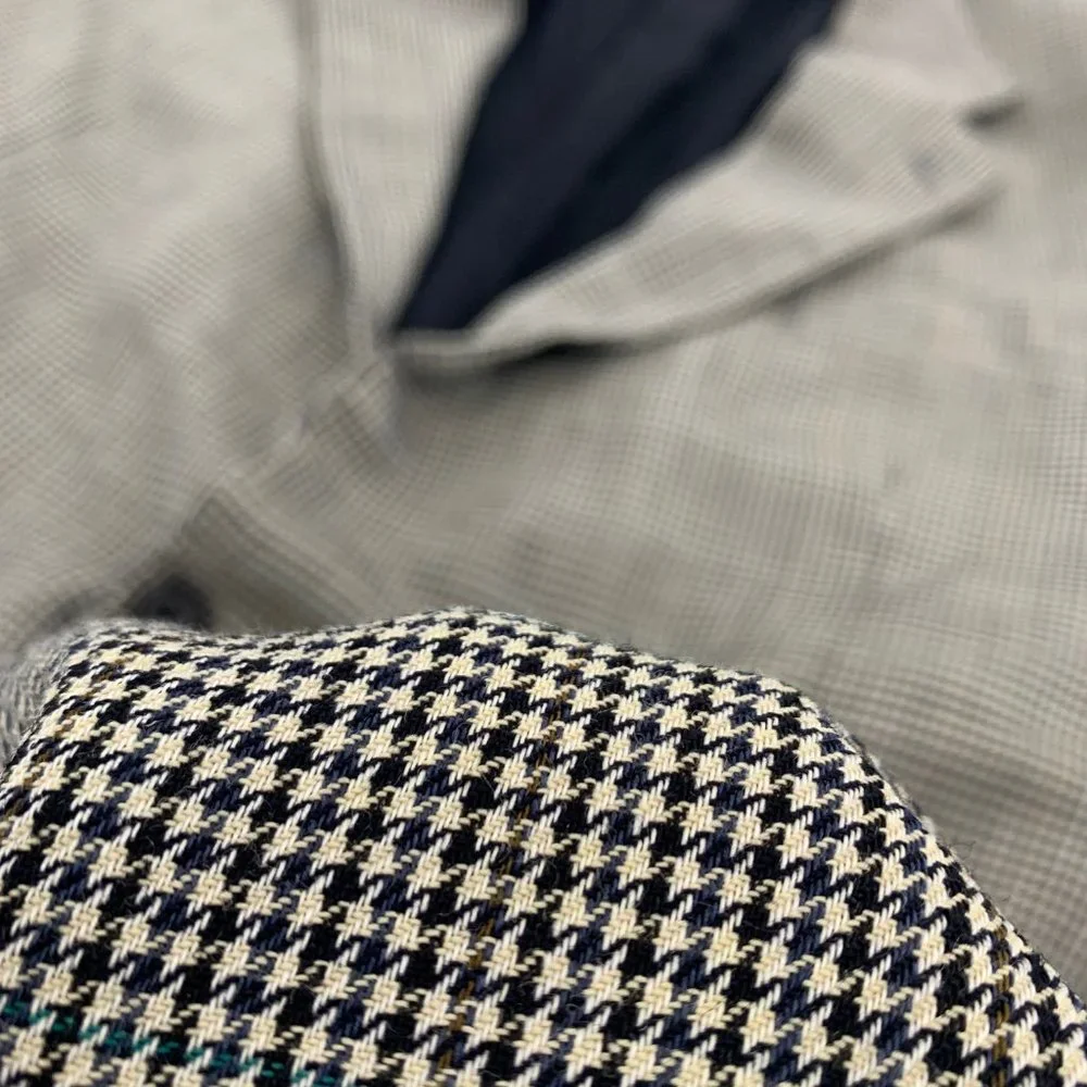 Vintage Mens Oscar‎ de la Renta Blazer Houndstooth 46L 100% Wool Line Ivory Navy